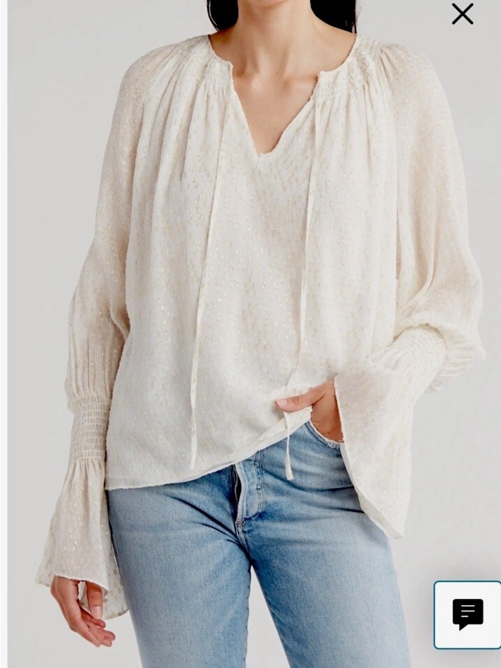 Ramy Brook Women's V-Neck Long Sleeve Peasant Blouse